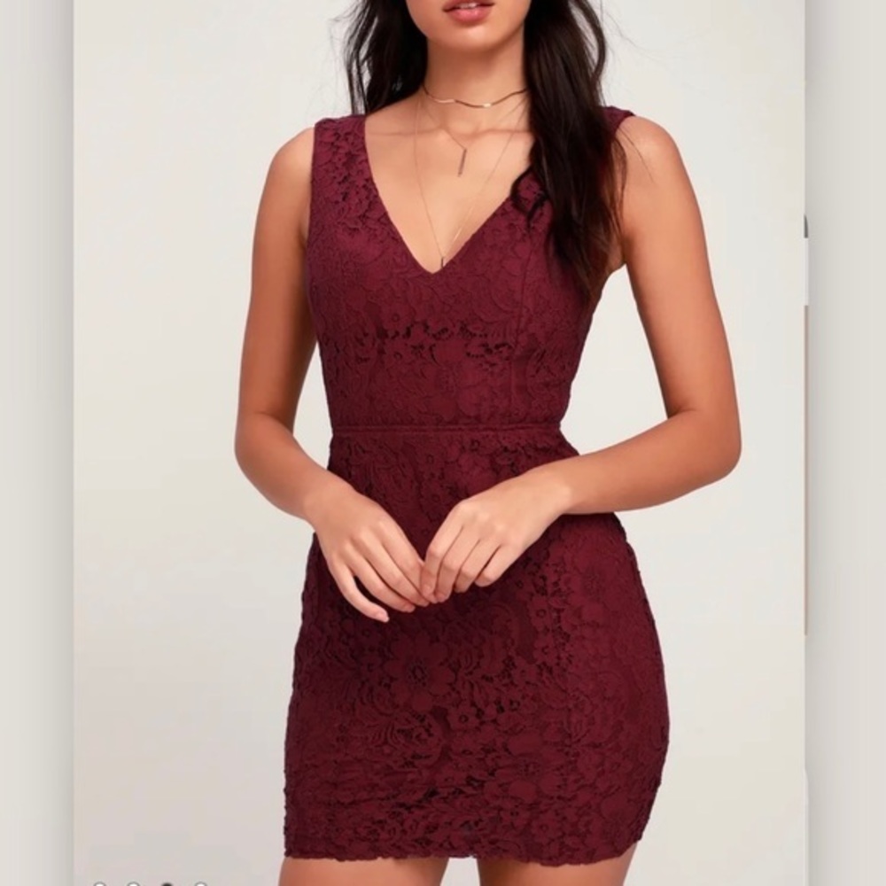 NWT Lulus Nevaeh Burgundy Lace Cutout Sleeveless Mini Dress SMALL - Picture 3 of 11